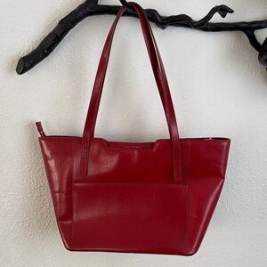 HOBO Classic Red Leather Zip Top Dual Handle Tote Bag